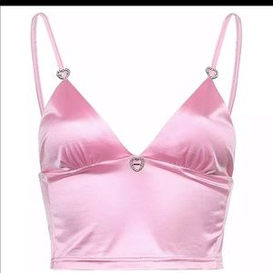 Pink hearts silky satin crop top